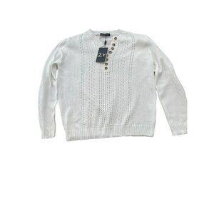 NWT White Pull Over C.O.Z.Y. Brand Sweater Brown Buttons Womens Large Spring
